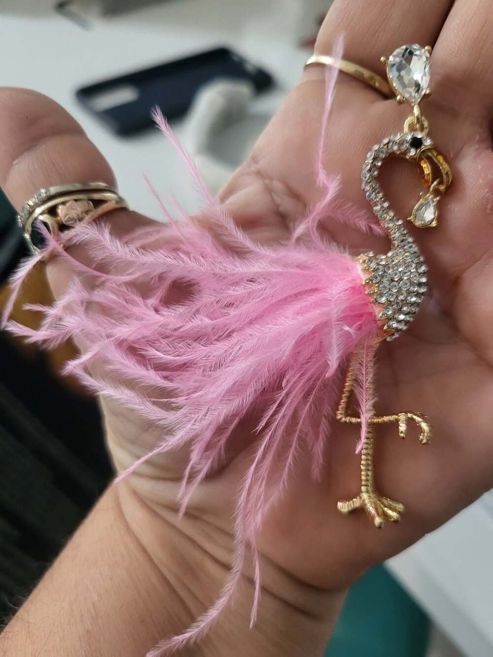 NEW pink feather flamingo dangle earrings FABULOUS!